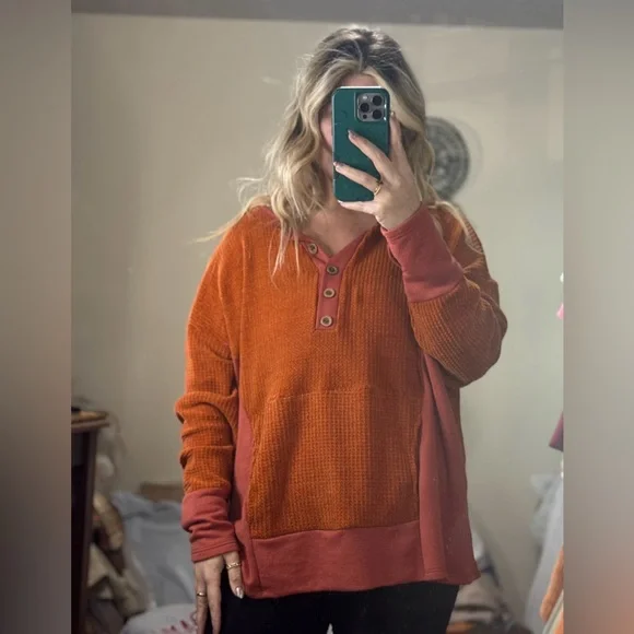 BiBi Terracotta Knit Sweater with Pockets - Picture 1 of 5